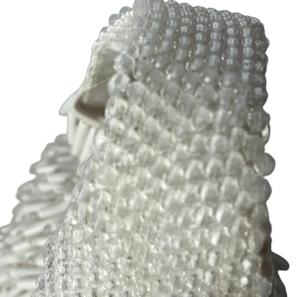 Beaded Fringe Handbag Ivory Mini Top Handle Evening Statement Bag - Picture 3 of 6